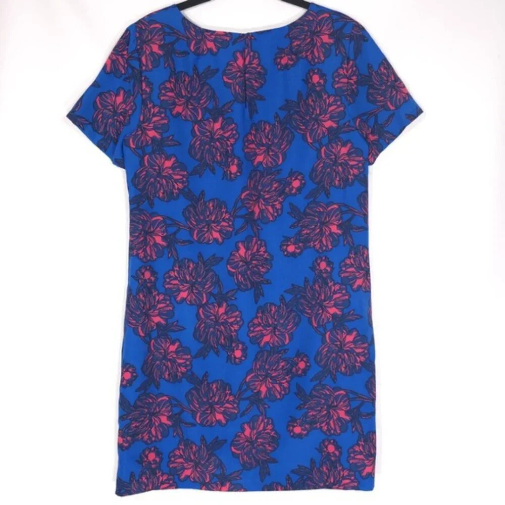 J.Crew Blue Pink Floral Short Sleeve Shift Mini Dress Style C5608‎ Size 8